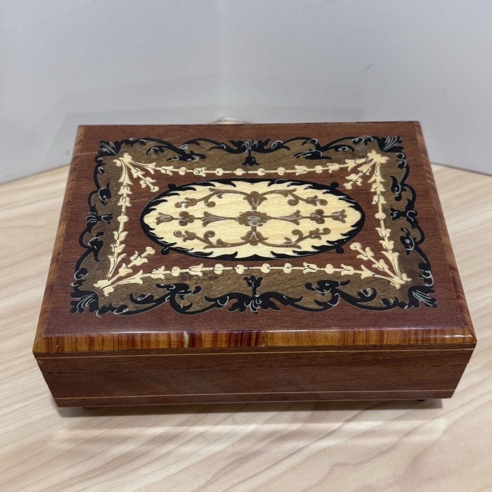VTG MAPSA Italian Inlaid Wood Music Jewelry Box Isola Di Capri 6"x4.5"x2" WORKS